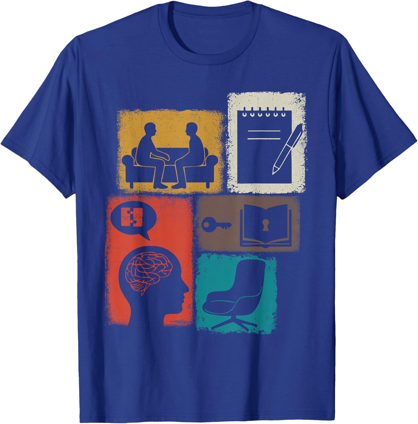Therapist Vintage Collage Psychologist T-Shirt - T-Shirt | Royal