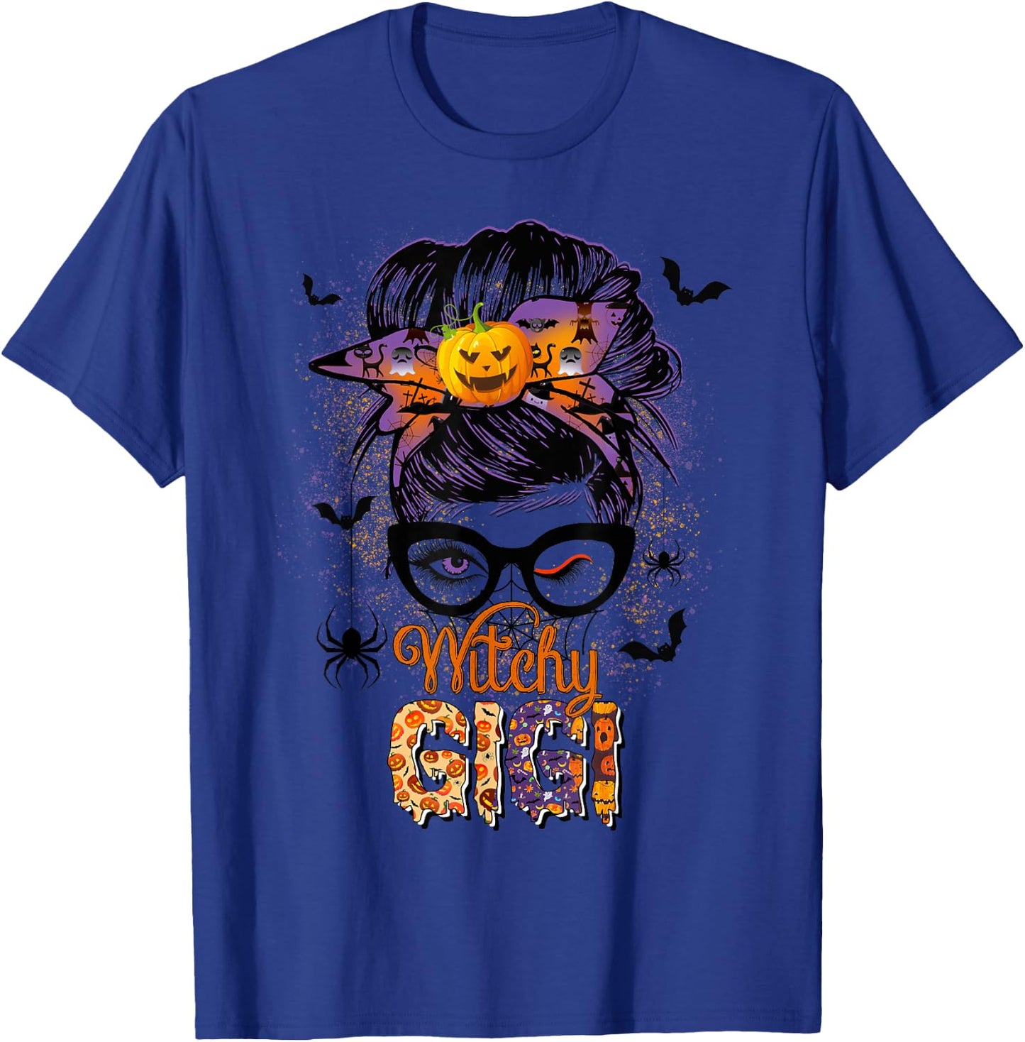 Witchy Gigi Messy Bun Spooky Witch Pumpkin Halloween T-Shirt - T-Shirt | Royal