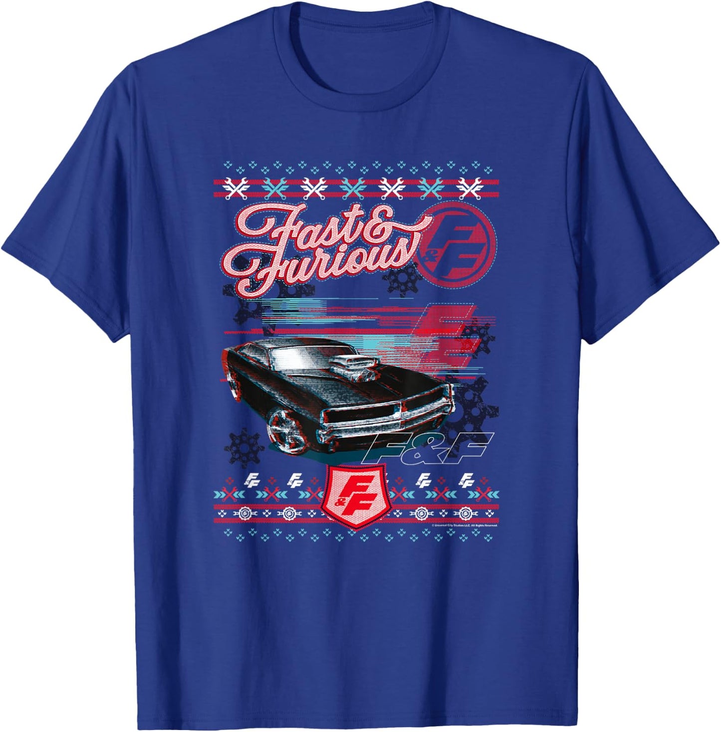 Fast & Furious Ugly Christmas Sweater Car Logo T-Shirt - T-Shirt | Royal