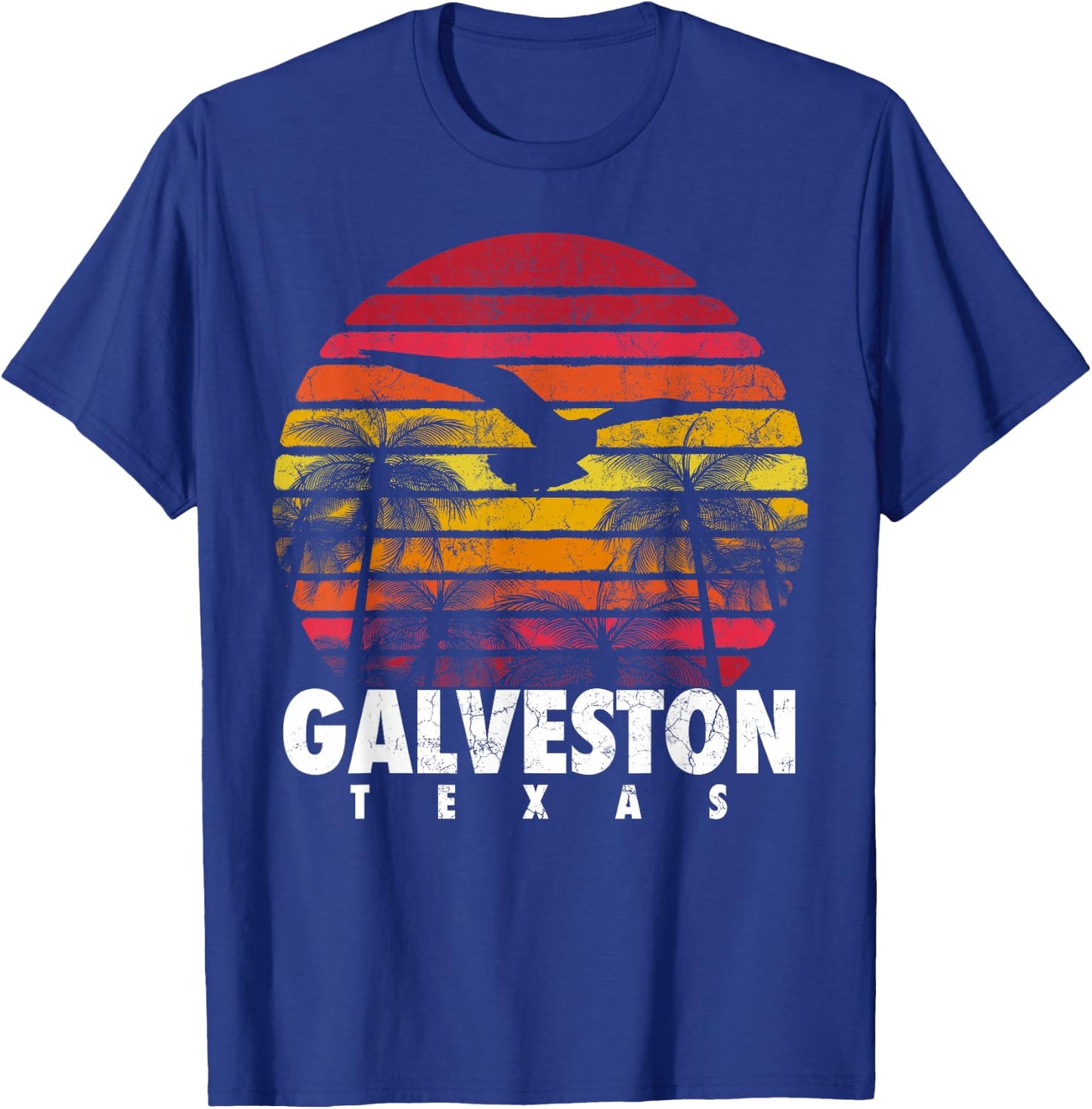 GALVESTON TX TEXAS Gift Beach Vintage Retro Sunset Souvenir T-Shirt - T-Shirt | Royal