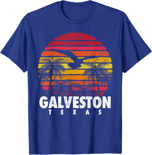GALVESTON TX TEXAS Gift Beach Vintage Retro Sunset Souvenir T-Shirt - T-Shirt | Royal