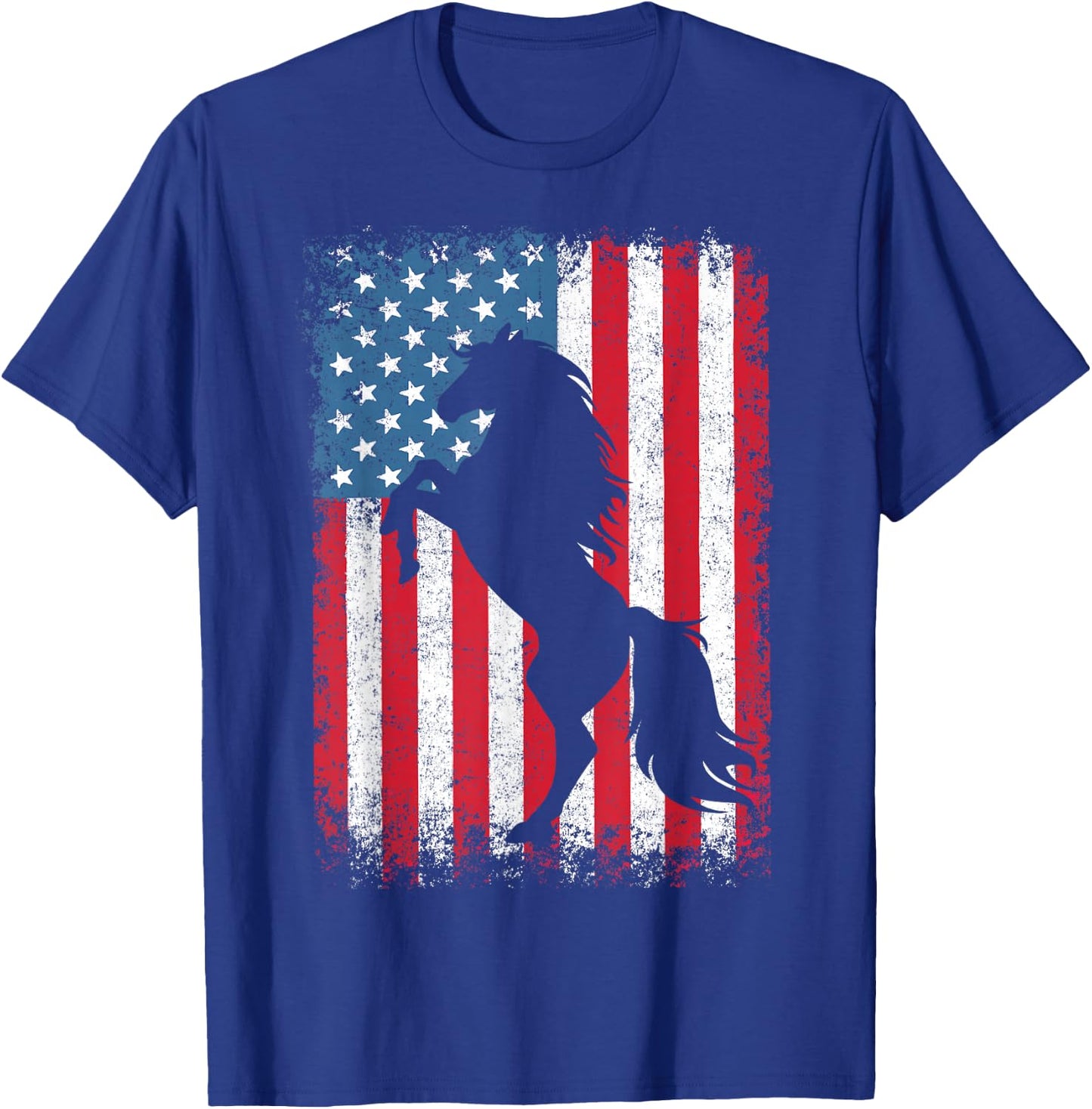 Horse American Flag USA 4th of July Men Women Boys Girls T-Shirt - T-Shirt | Royal