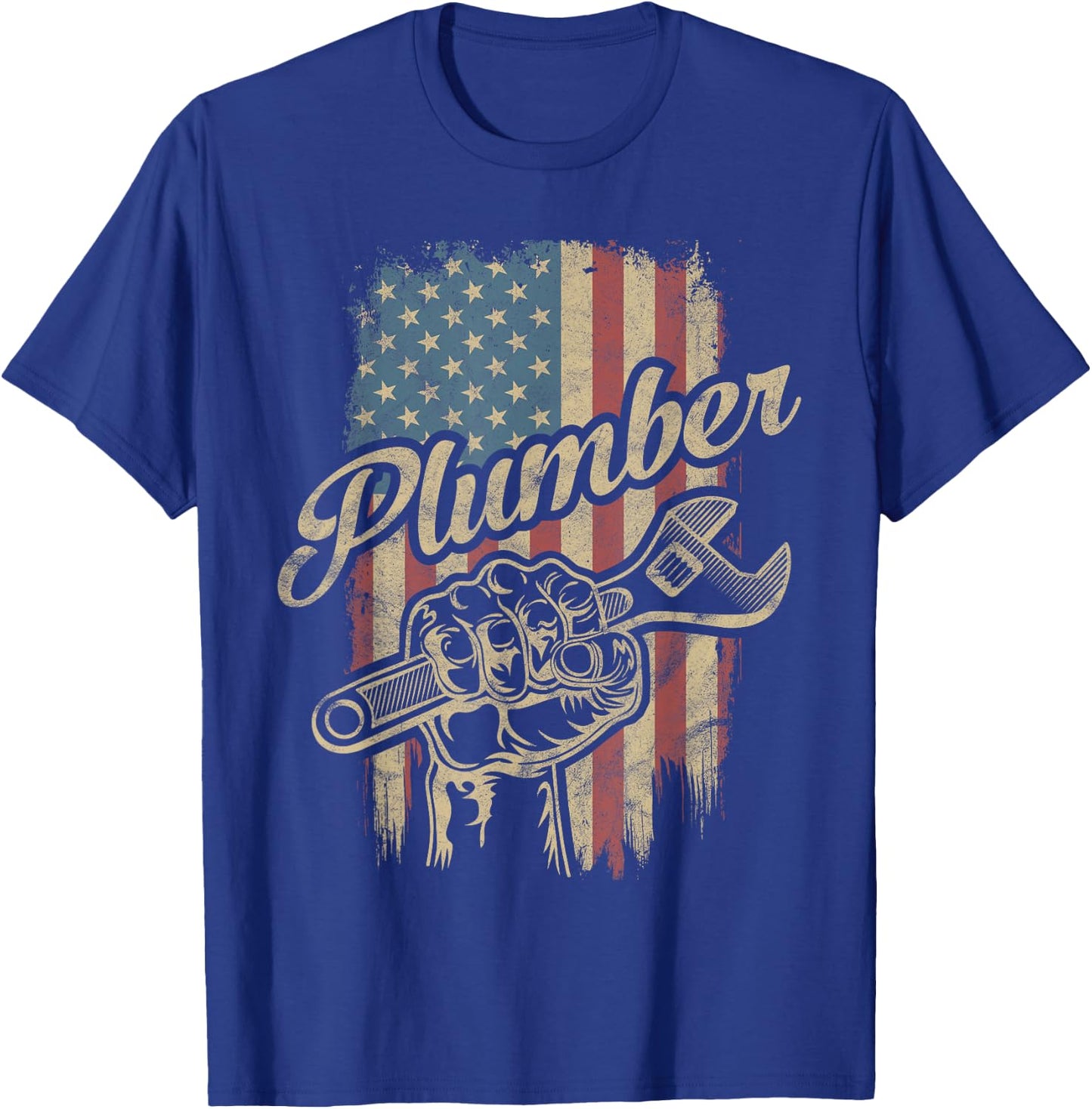 Plumber American Flag Plumbing Gift Pipe Wrench Patriotic T-Shirt - T-Shirt | Royal
