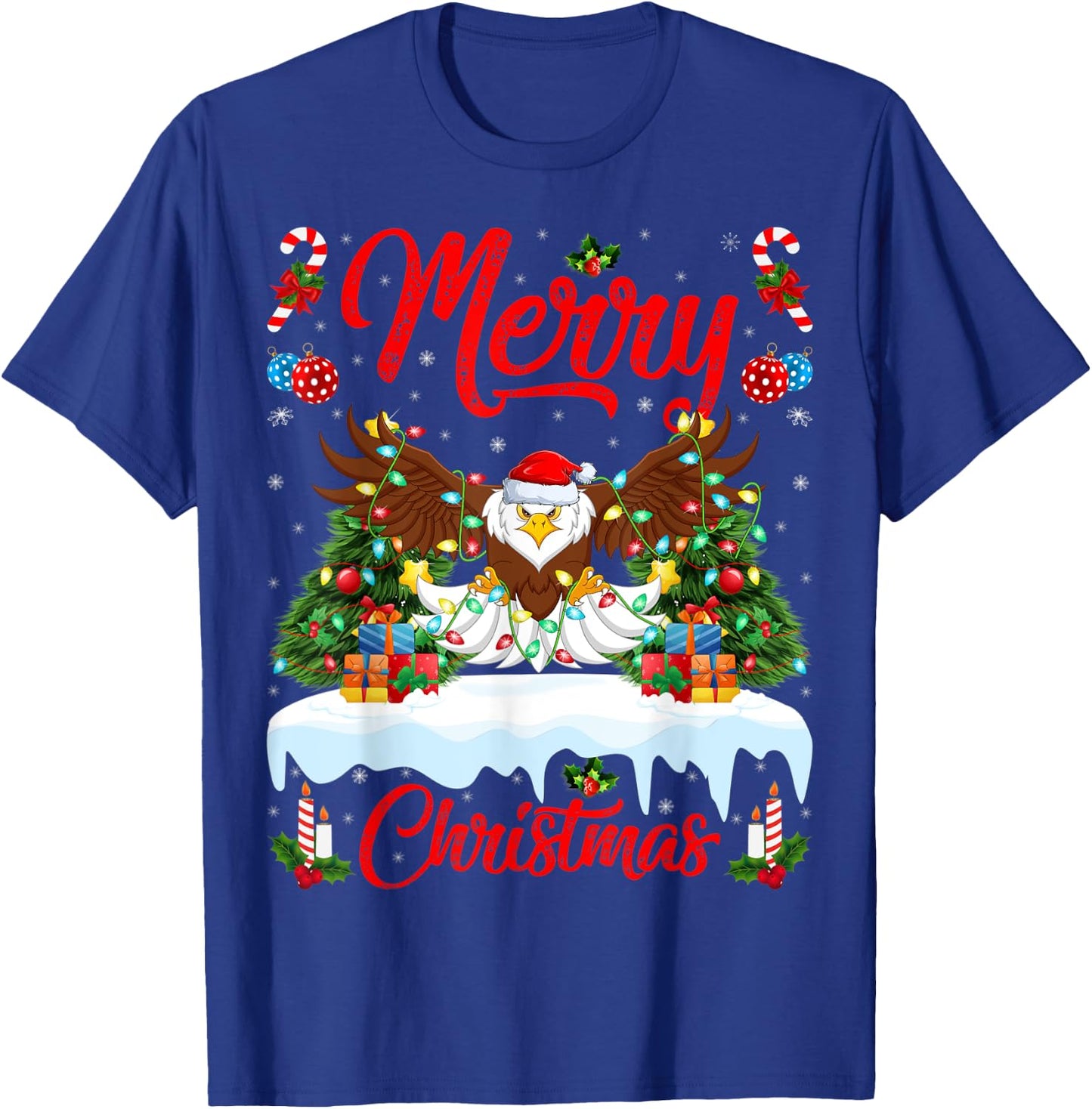 Bald Eagle Lover Xmas Lighting Santa Bald Eagle Christmas T-Shirt - T-Shirt | Royal