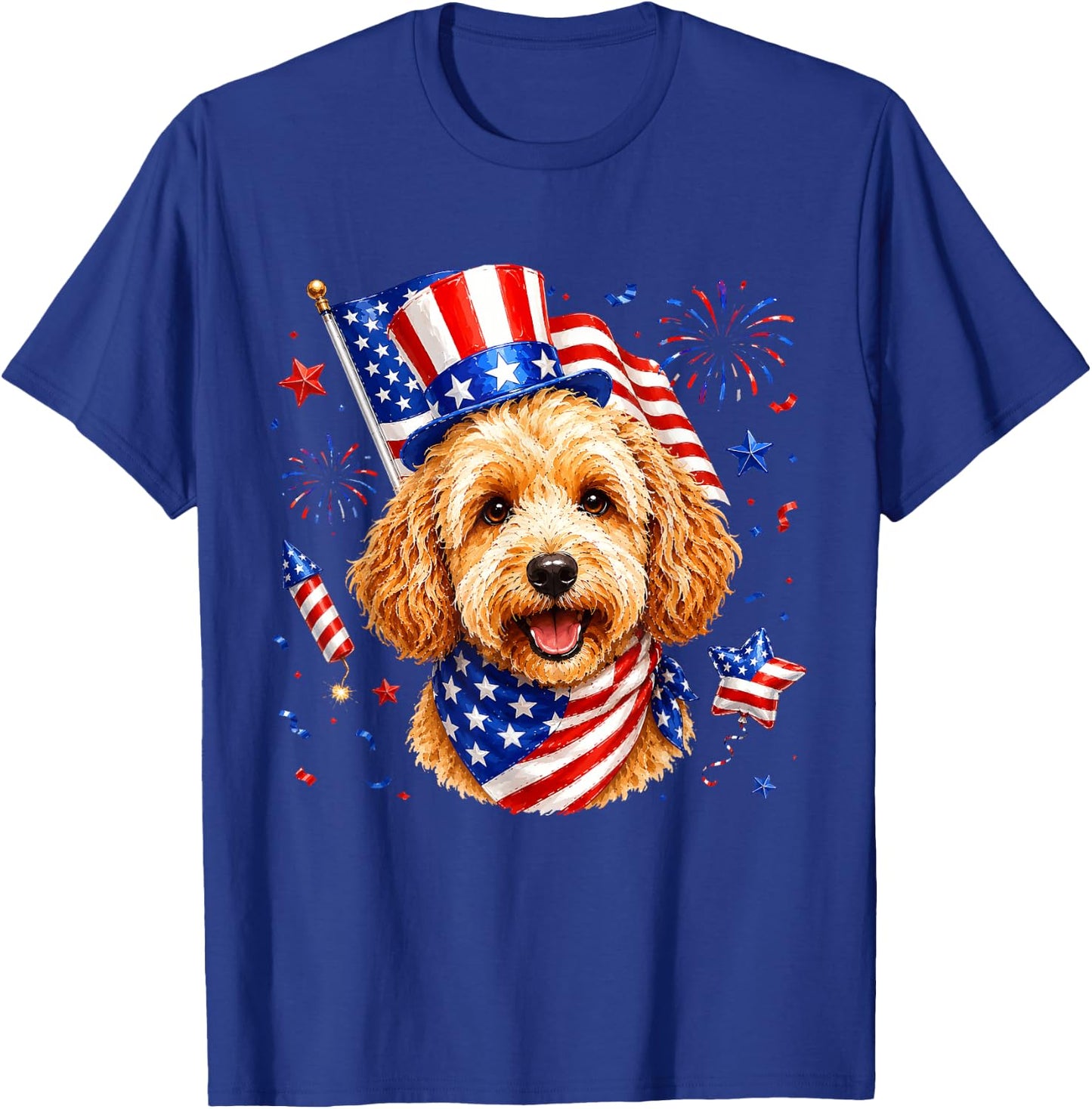 Cute Goldendoodle US American Flag 4th of July Men Women Kid T-Shirt - T-Shirt | Royal