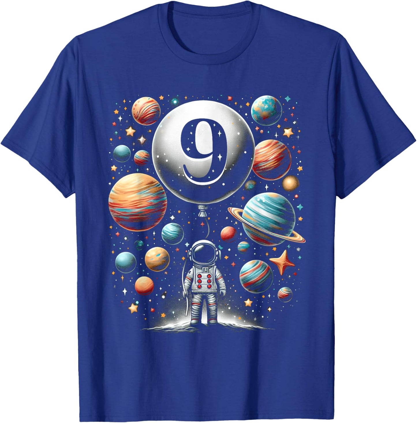 Nine 9 Year Old Astronauts 9th Birthday Boys Girls Planets T-Shirt - T-Shirt | Royal