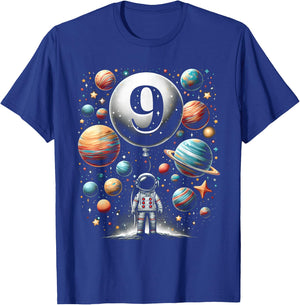 Nine 9 Year Old Astronauts 9th Birthday Boys Girls Planets T-Shirt - T-Shirt | Royal