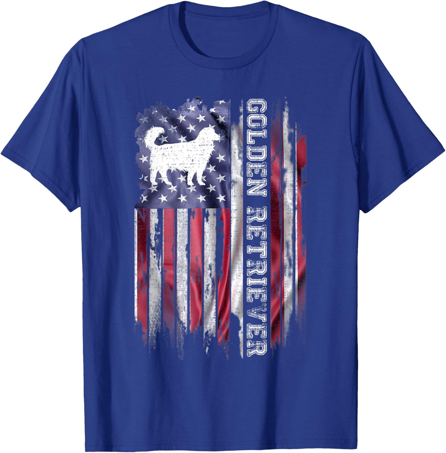 Vintage USA American Flag Love Golden Retriever Silhouette T-Shirt - T-Shirt | Royal