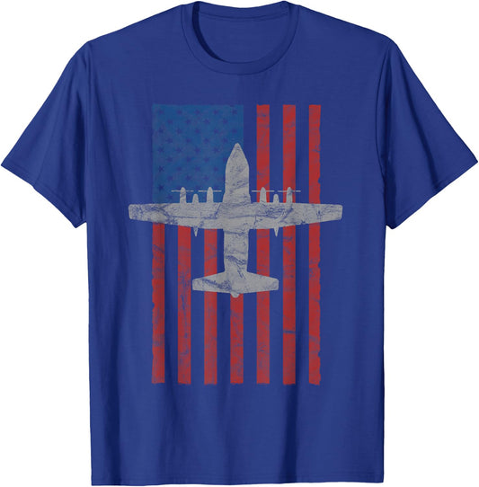 C-130 Hercules Airplane Color Vintage Flag T-Shirt - T-Shirt | Royal