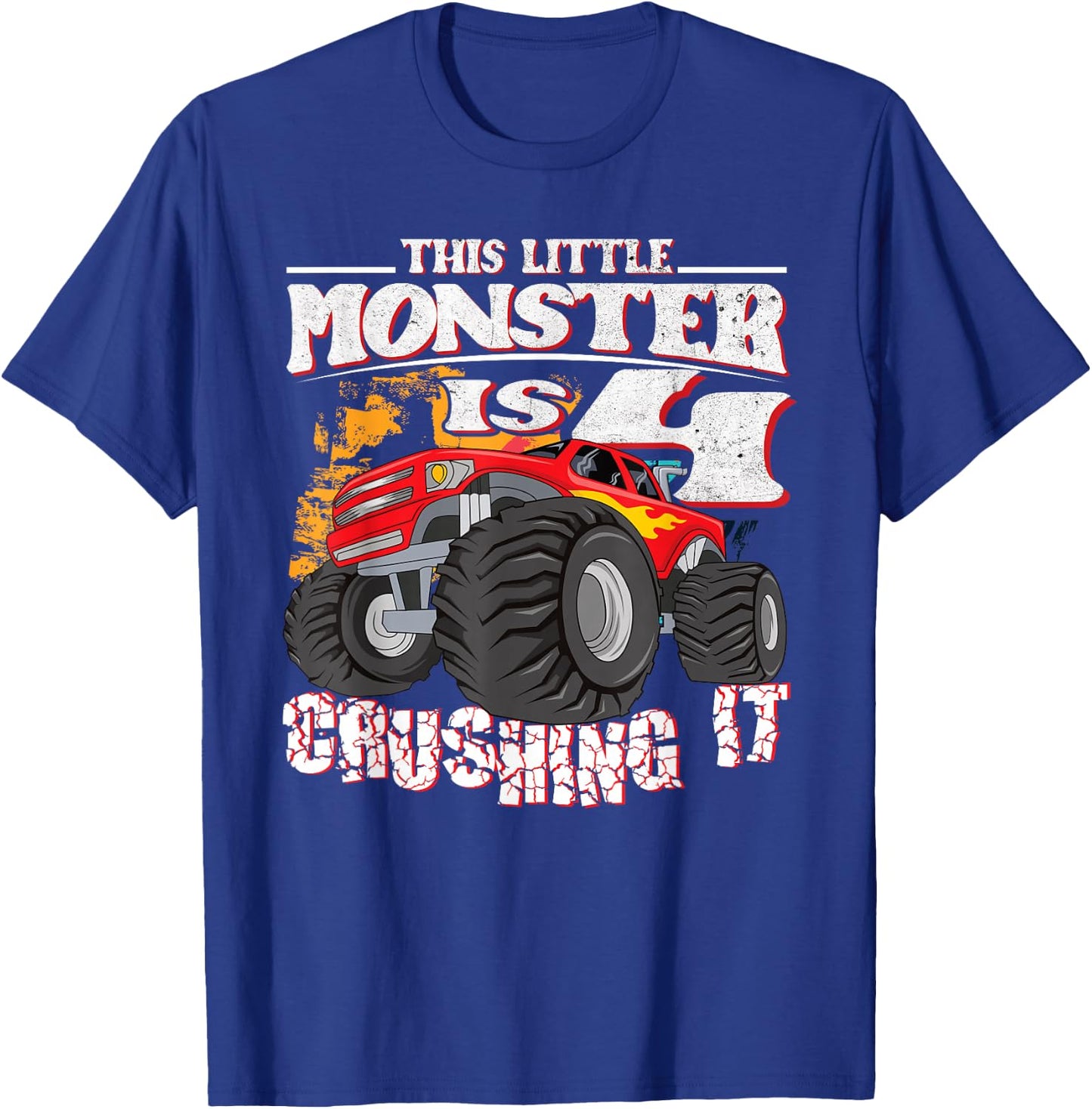 4th Birthday Kids This Little Monster Truck T-Shirt - T-Shirt | Royal