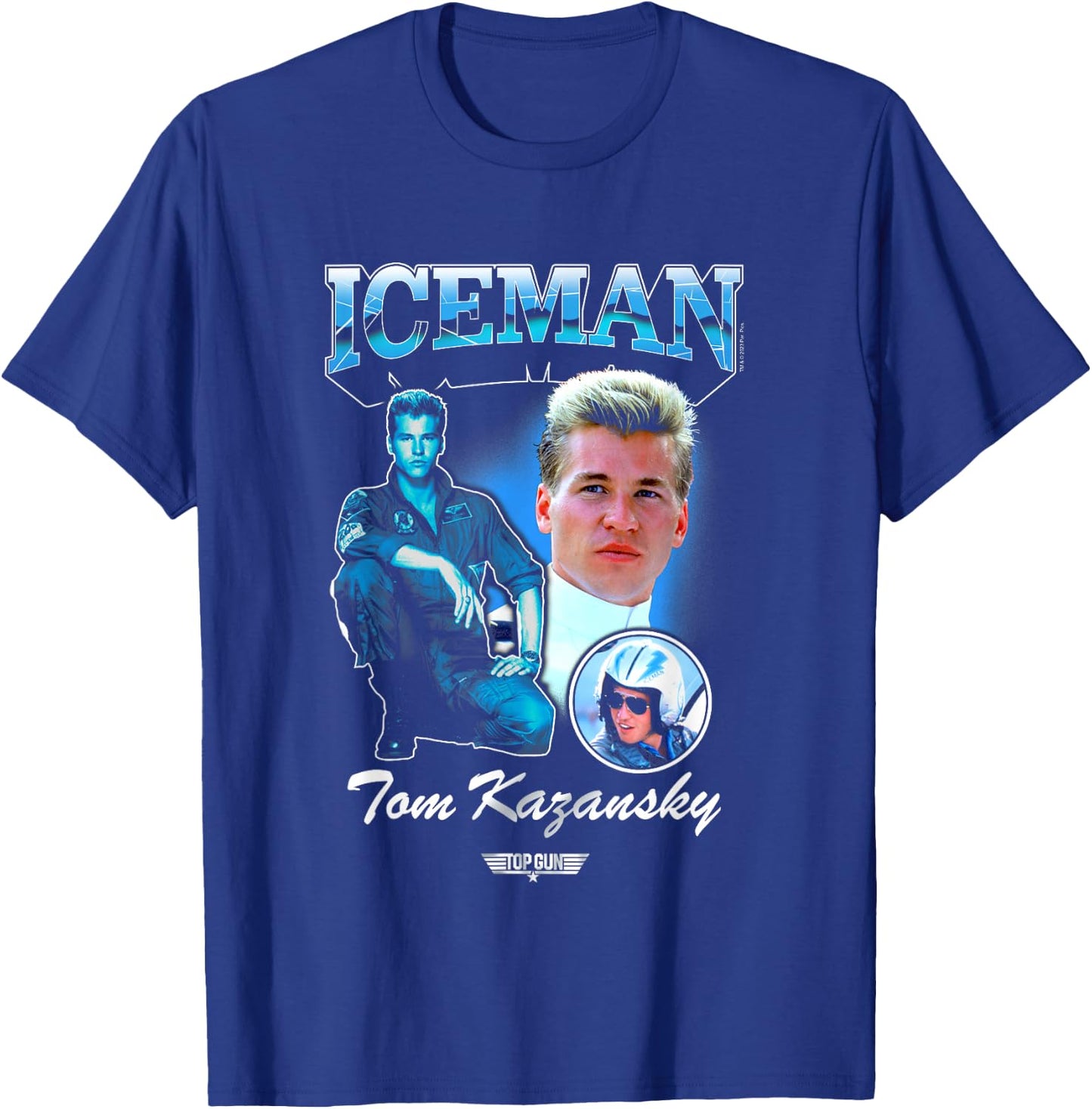 Top Gun Iceman Tom Kazansky 90's Vibe Collage Chest Logo T-Shirt - T-Shirt | Royal