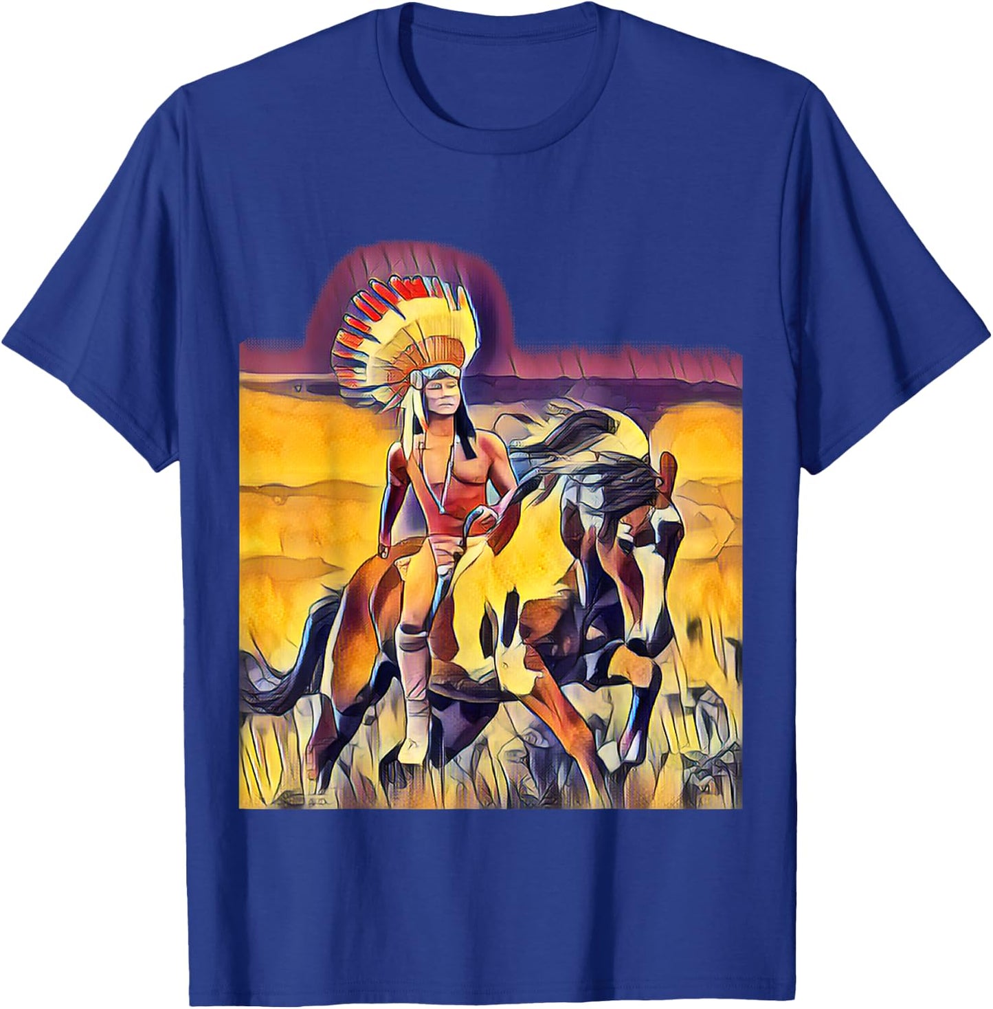 Native American Chief on a Horse T-Shirt - T-Shirt | Royal