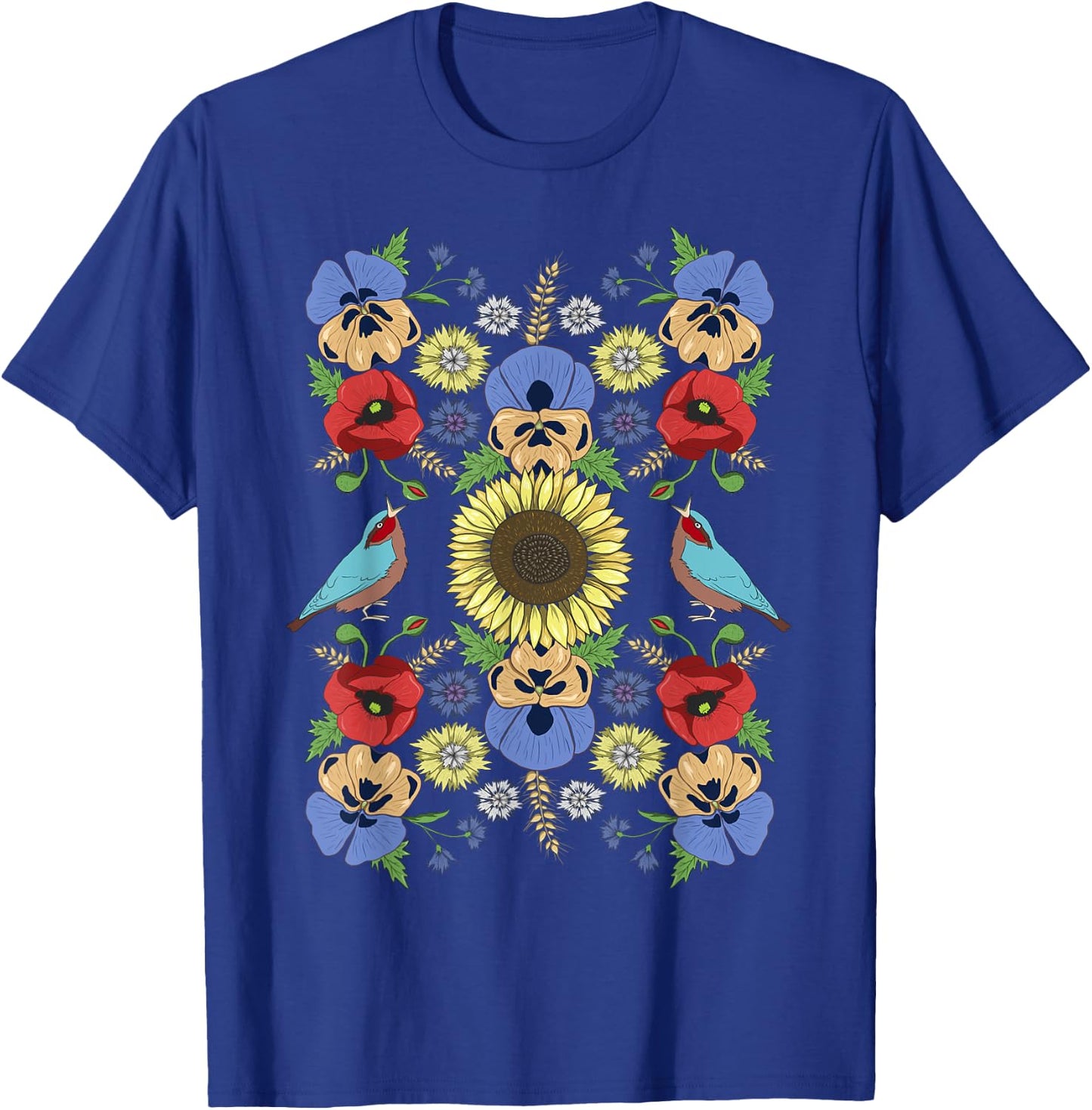 Ukraine Birds Sunflower Cute Floral Ukrainian Vyshyvanka T-Shirt - T-Shirt | Royal