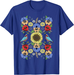 Ukraine Birds Sunflower Cute Floral Ukrainian Vyshyvanka T-Shirt - T-Shirt | Royal