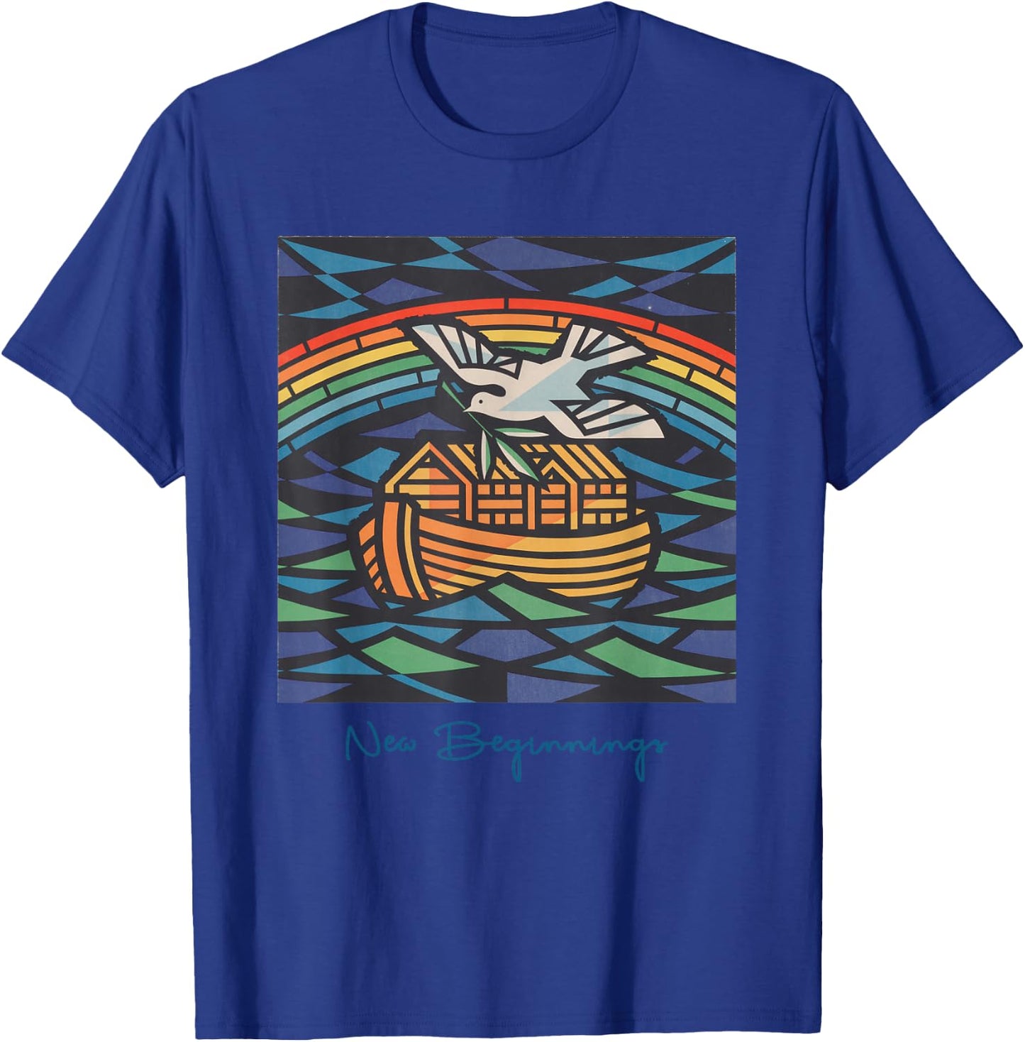 New Beginnings 1955 Noah's Ark Dove of Peace Rainbow Art T-Shirt - T-Shirt | Royal