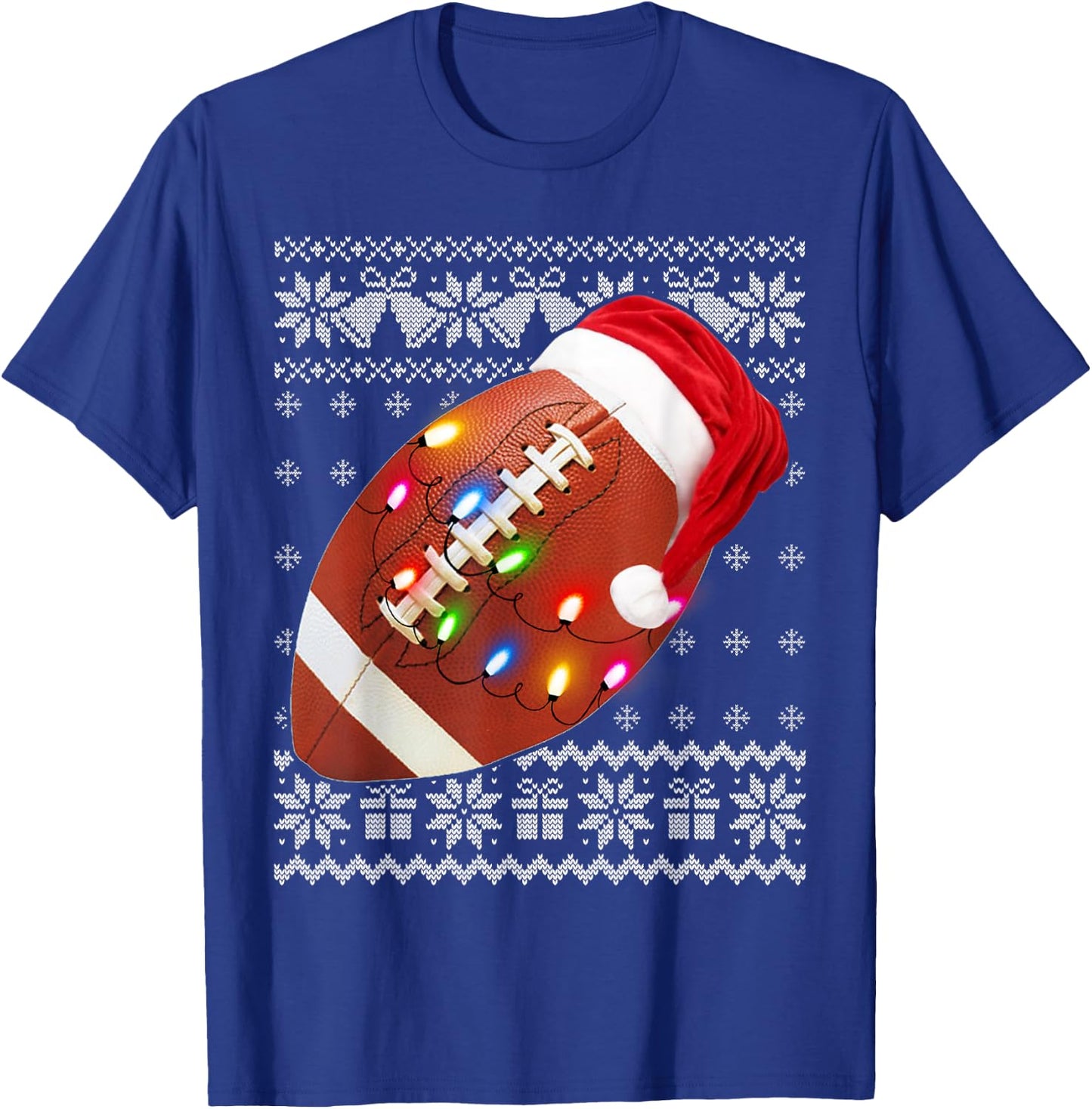 Football Christmas Shirt Funny Ugly Christmas Sweater T-Shirt - T-Shirt | Royal