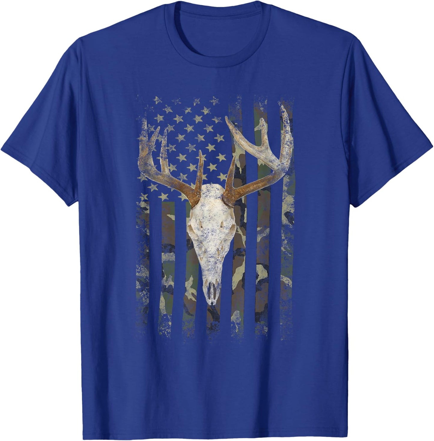 Deer Hunting Skull American Camo USA Flag Whitetail Buck T-Shirt - T-Shirt | Royal