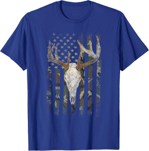 Deer Hunting Skull American Camo USA Flag Whitetail Buck T-Shirt - T-Shirt | Royal