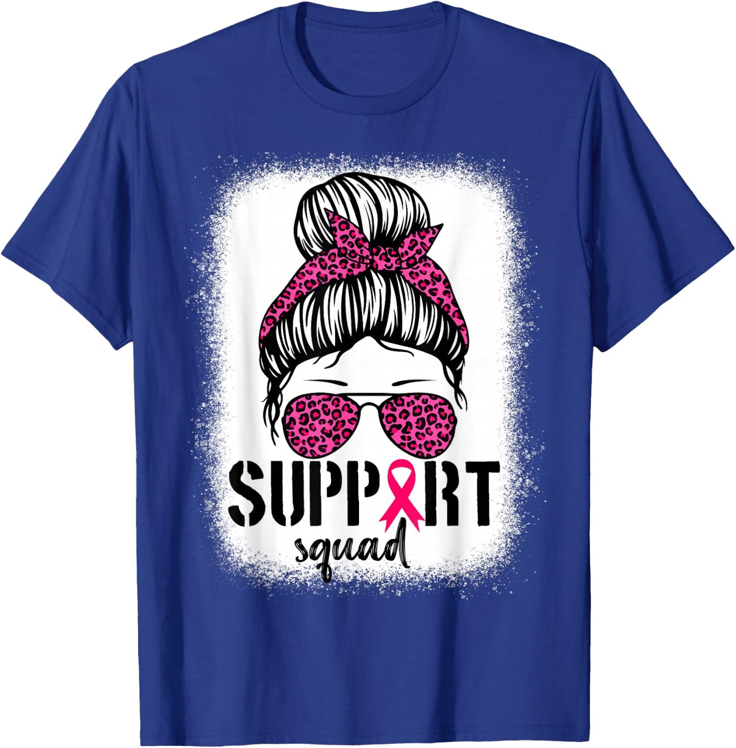 Support Squad Messy Bun Warrior Breast Cancer Awareness T-Shirt - T-Shirt | Royal