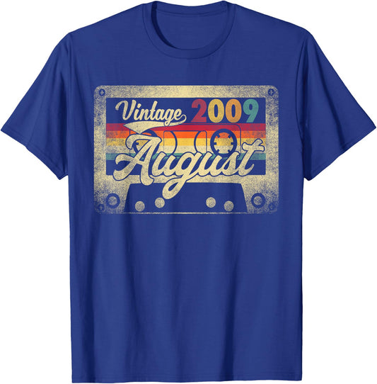 Vintage August 2009 16th Birthday Gift Retro 16 Years Old T-Shirt - T-Shirt | Royal
