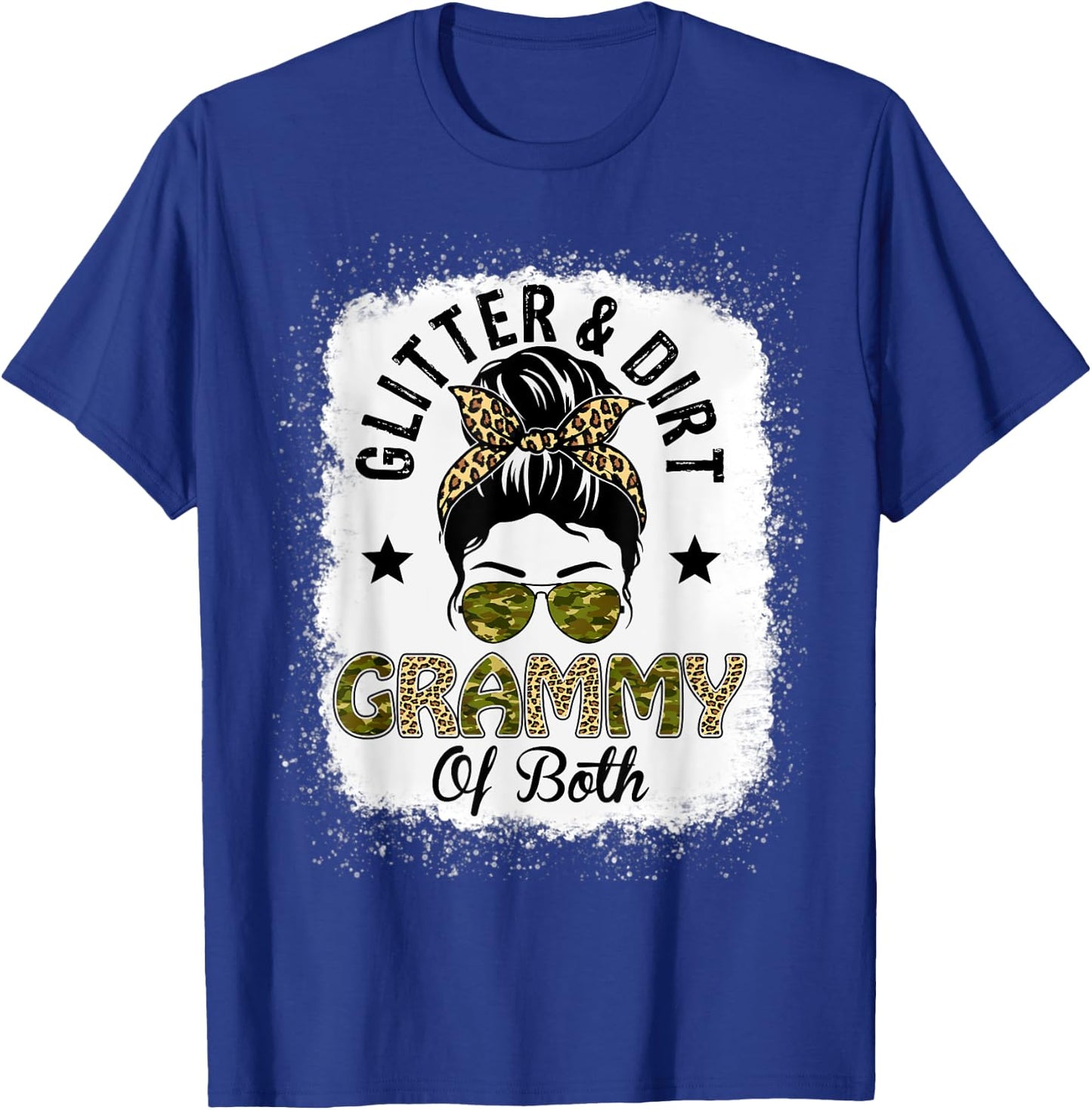 Grammy Of Both Messy Bun Leopard Camo Bleached Mother's Day T-Shirt - T-Shirt | Royal