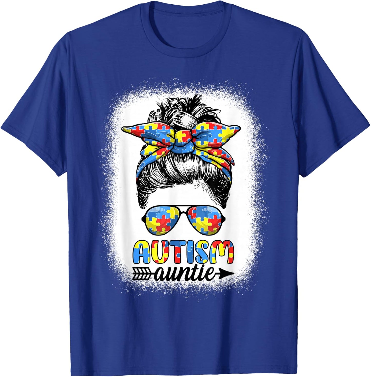 Autism Auntie Life - Messy Bun Autism Aunt Autism Awareness T-Shirt - T-Shirt | Royal