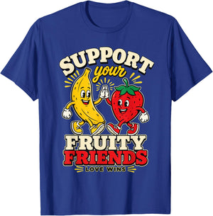 Support Your Fruity Friends Love Wins Retro Mascot Pride T-Shirt - T-Shirt | Royal