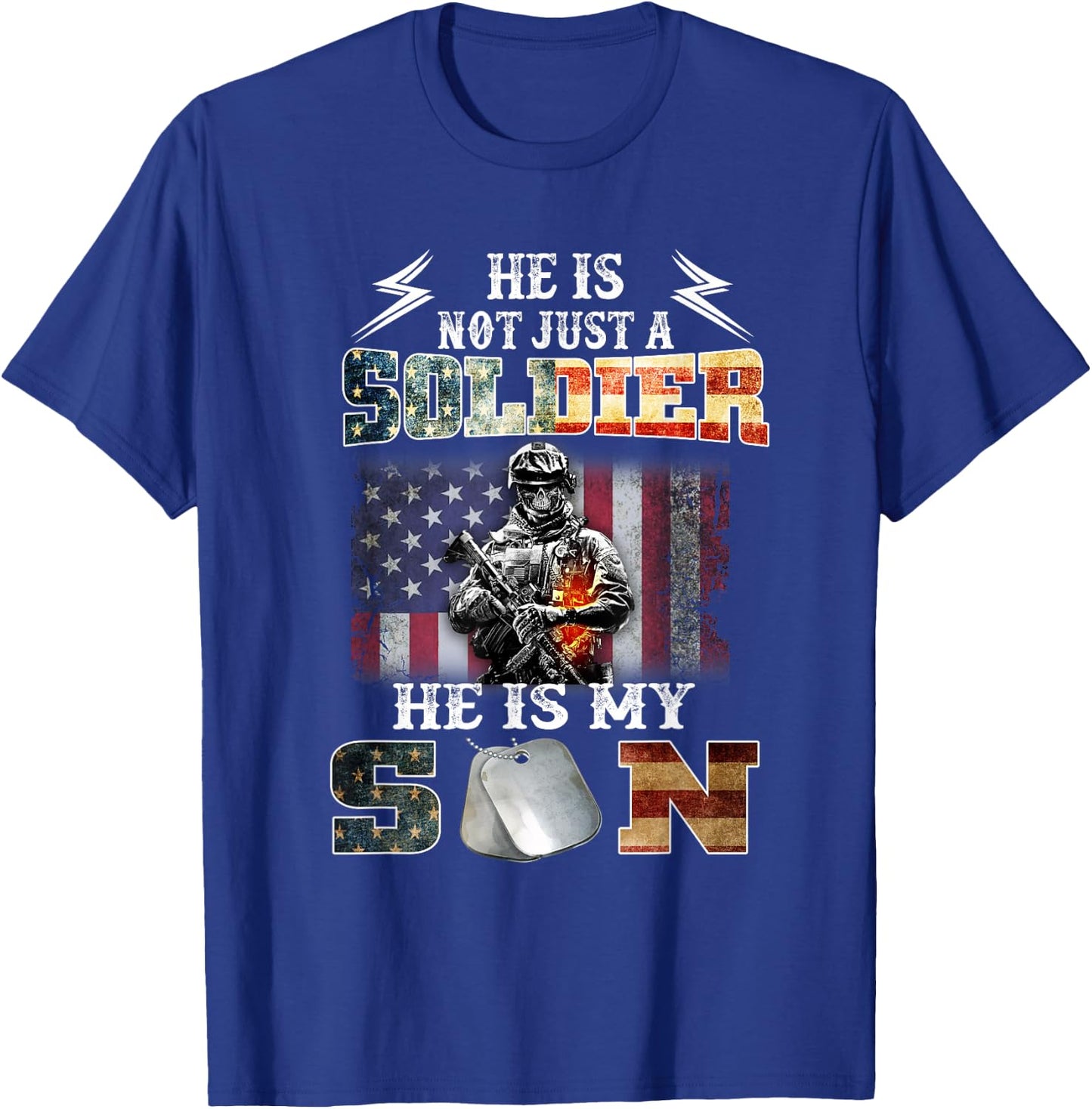Proud Soldier Army Parents Mom Dad He is My Son Flag Gift T-Shirt - T-Shirt | Royal
