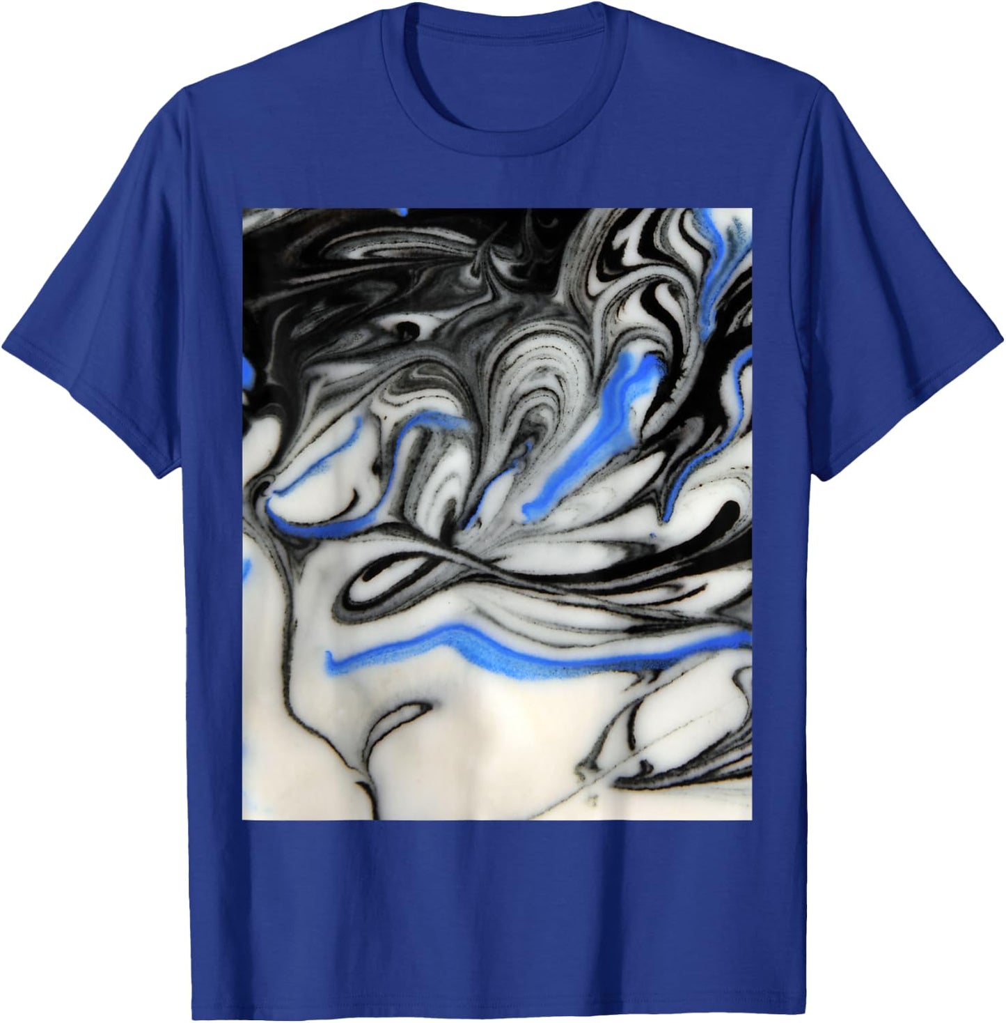 Black Blue & White Liquid Swirl Marble Spiral Trippy Marble T-Shirt - T-Shirt | Royal