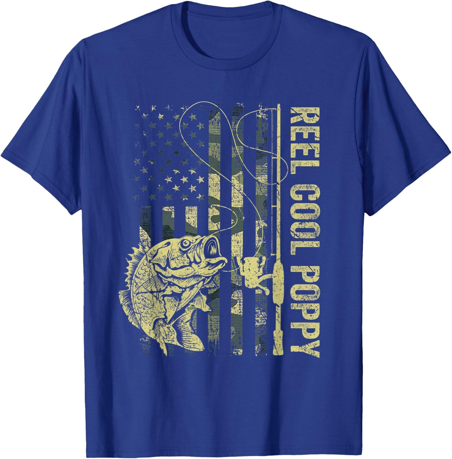Reel Cool Poppy Camouflage American Flag Fathers Day T-Shirt - T-Shirt | Royal