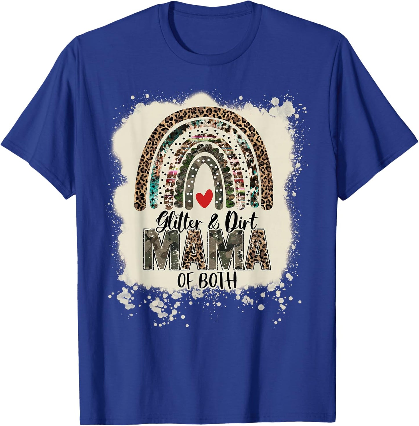 Glitter & Dirt Mama of Both Leopard Camo Rainbow Bleached T-Shirt - T-Shirt | Royal