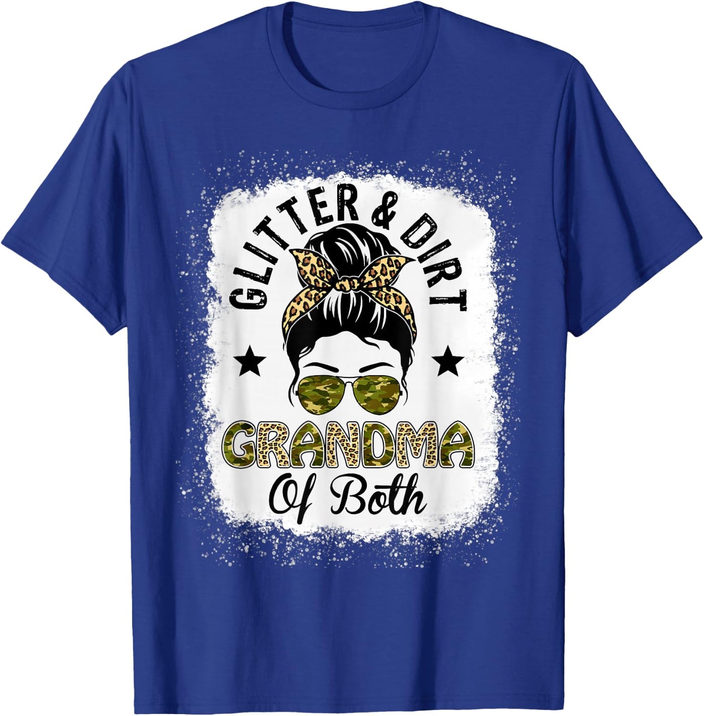Grandma Of Both Messy Bun Leopard Camo Bleached Mother's Day T-Shirt - T-Shirt | Royal