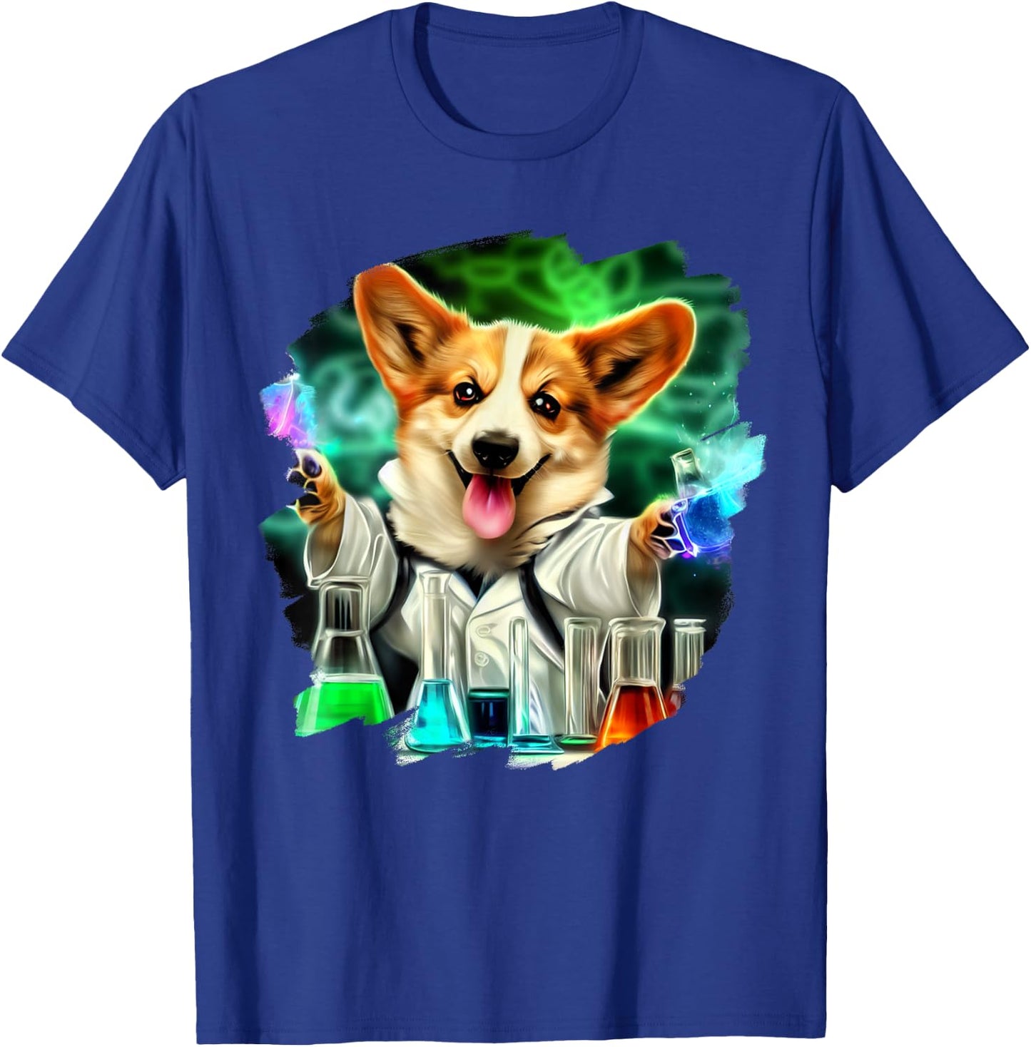 Corgi Mad Scientist Dog Mixing Chemicals Chemistry Science T-Shirt - T-Shirt | Royal