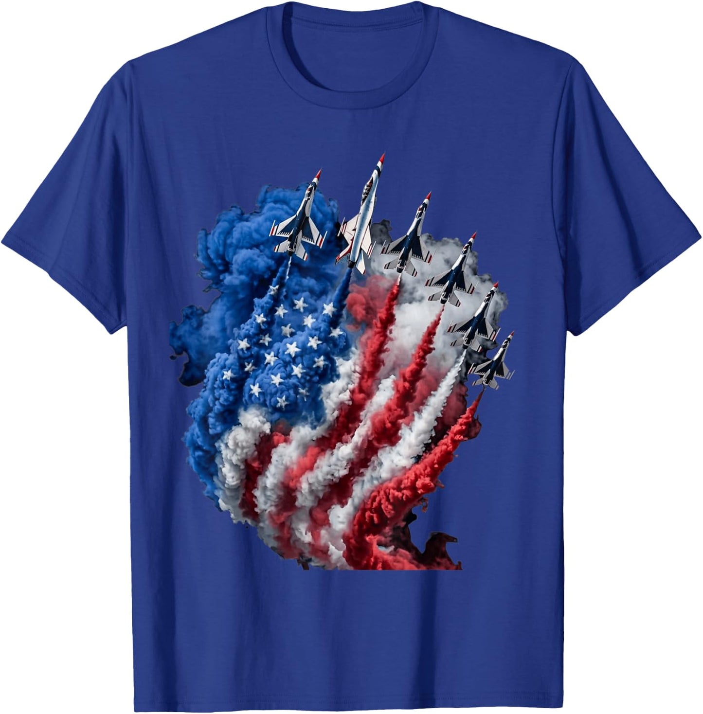 Fighter Jet American Flag 4th of July Patriotic Men Women T-Shirt - T-Shirt | Royal