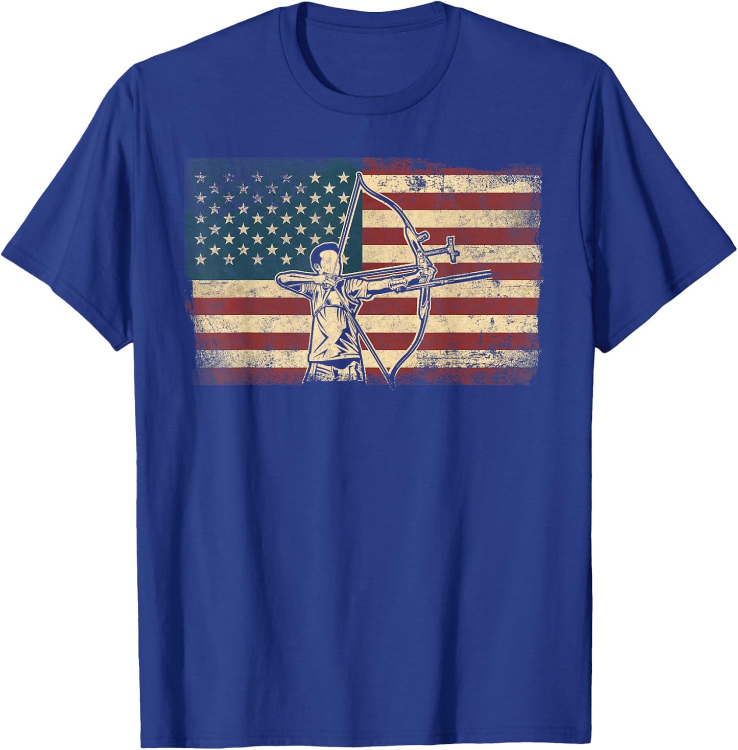 Archery Bow Archer Usa American Flag Vintage Compound Bow T-Shirt - T-Shirt | Royal