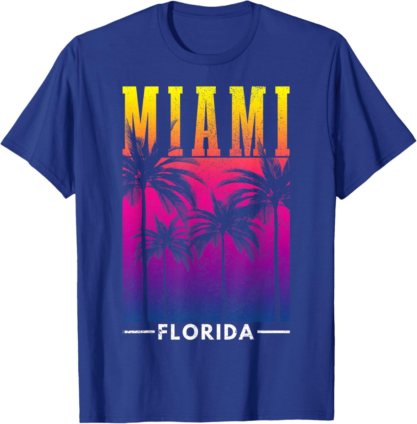 Miami Florida Retro Vintage Sunset Palm Trees Surfer Gift T-Shirt - T-Shirt | Royal