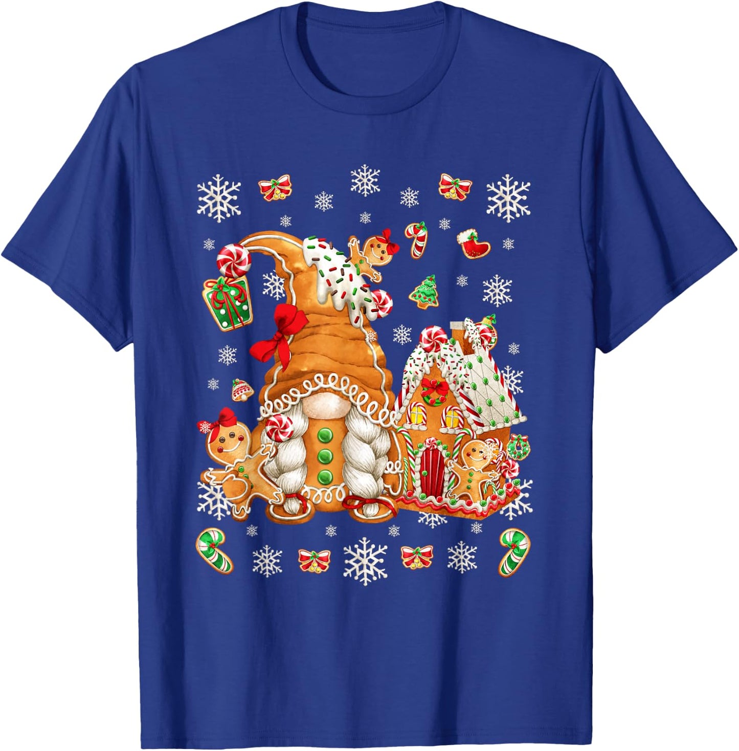 Cute Gingerbread House Decor with Christmas Gnome T-Shirt - T-Shirt | Royal
