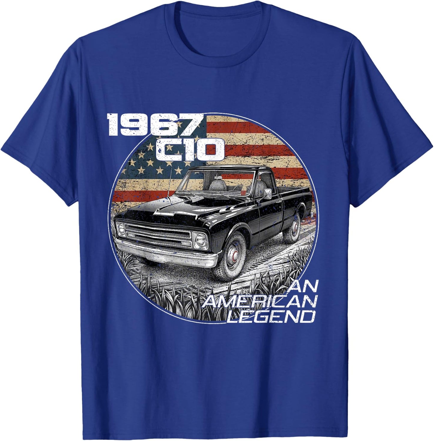 American Flag 1967 C10 67 Truck Vintage Silhouette Classic T-Shirt - T-Shirt | Royal