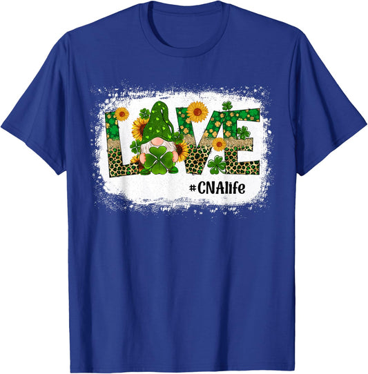 Love CNA Nurse Life Gnome Sunflower Funny St Patrick's Day T-Shirt - T-Shirt | Royal