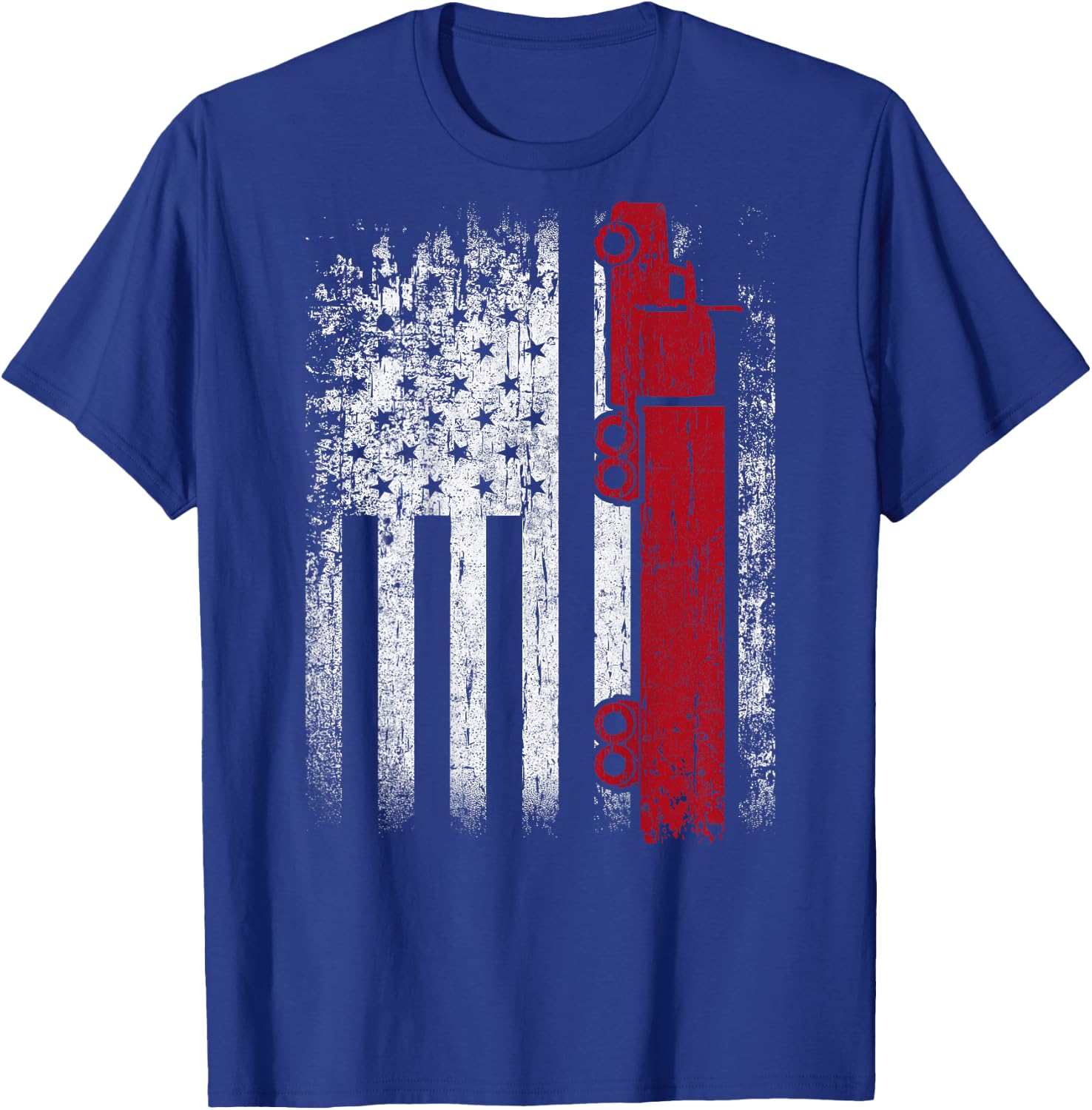 Distressed American Flag Truck Driver Design On Back T-Shirt - T-Shirt | Royal