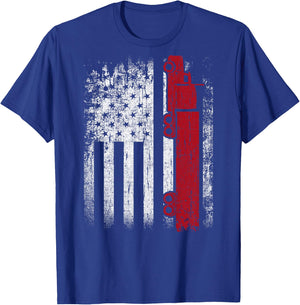 Distressed American Flag Truck Driver Design On Back T-Shirt - T-Shirt | Royal