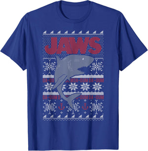 Jaws Dun Dun Shark Ugly Christmas Sweater T-Shirt - T-Shirt | Royal