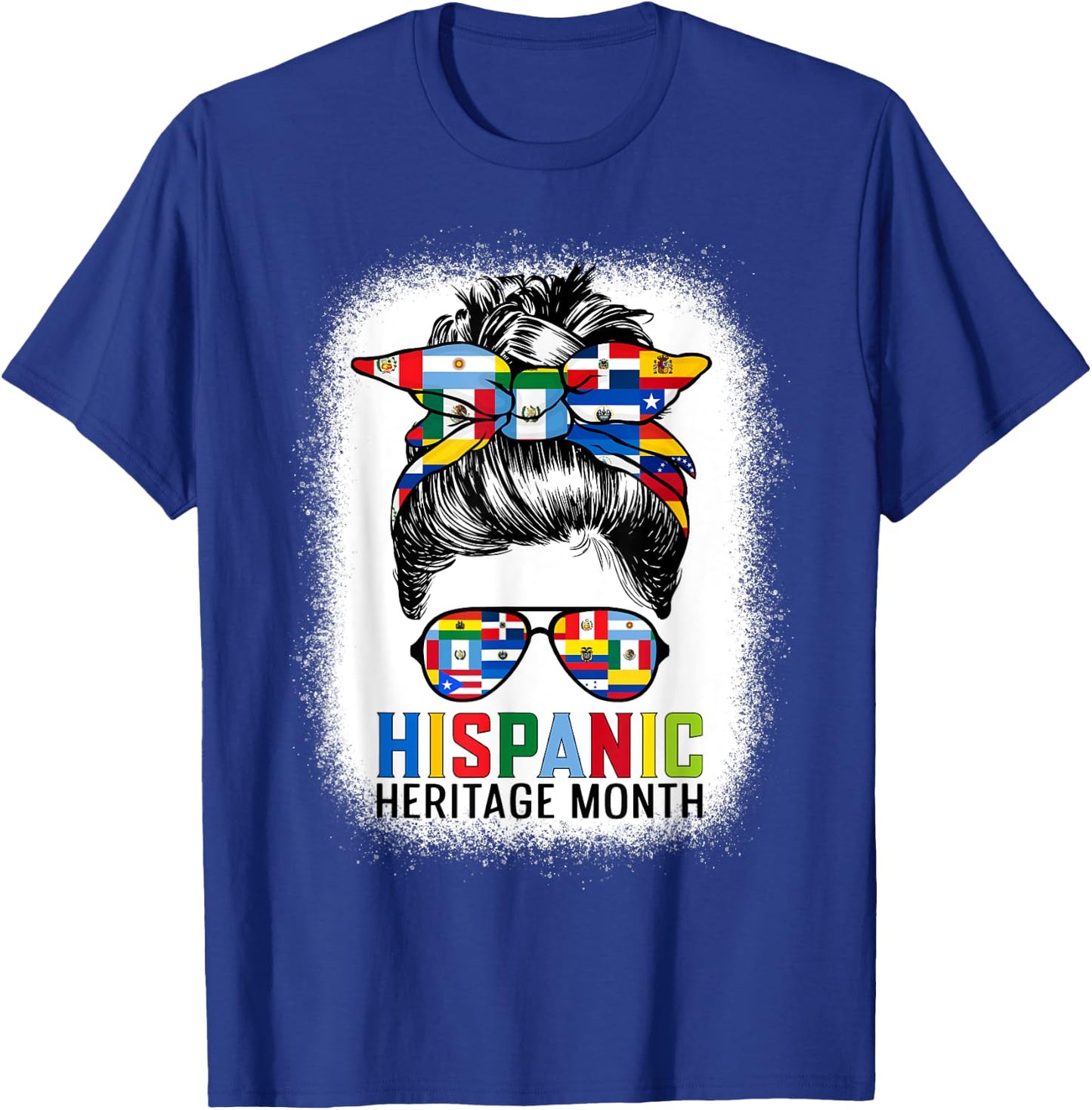 Hispanic Heritage Month Flags - Messy Bun Hispanic Women T-Shirt - T-Shirt | Royal