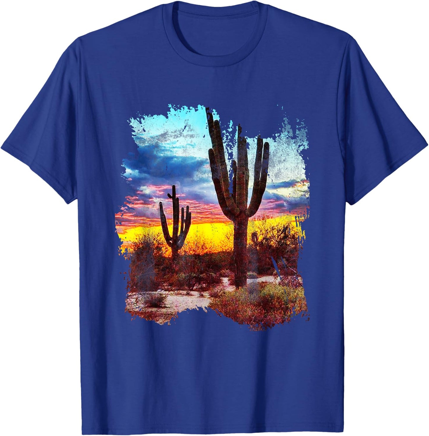 Southwest Desert Cactus Vintage Sunset Scene 80's Western T-Shirt - T-Shirt | Royal