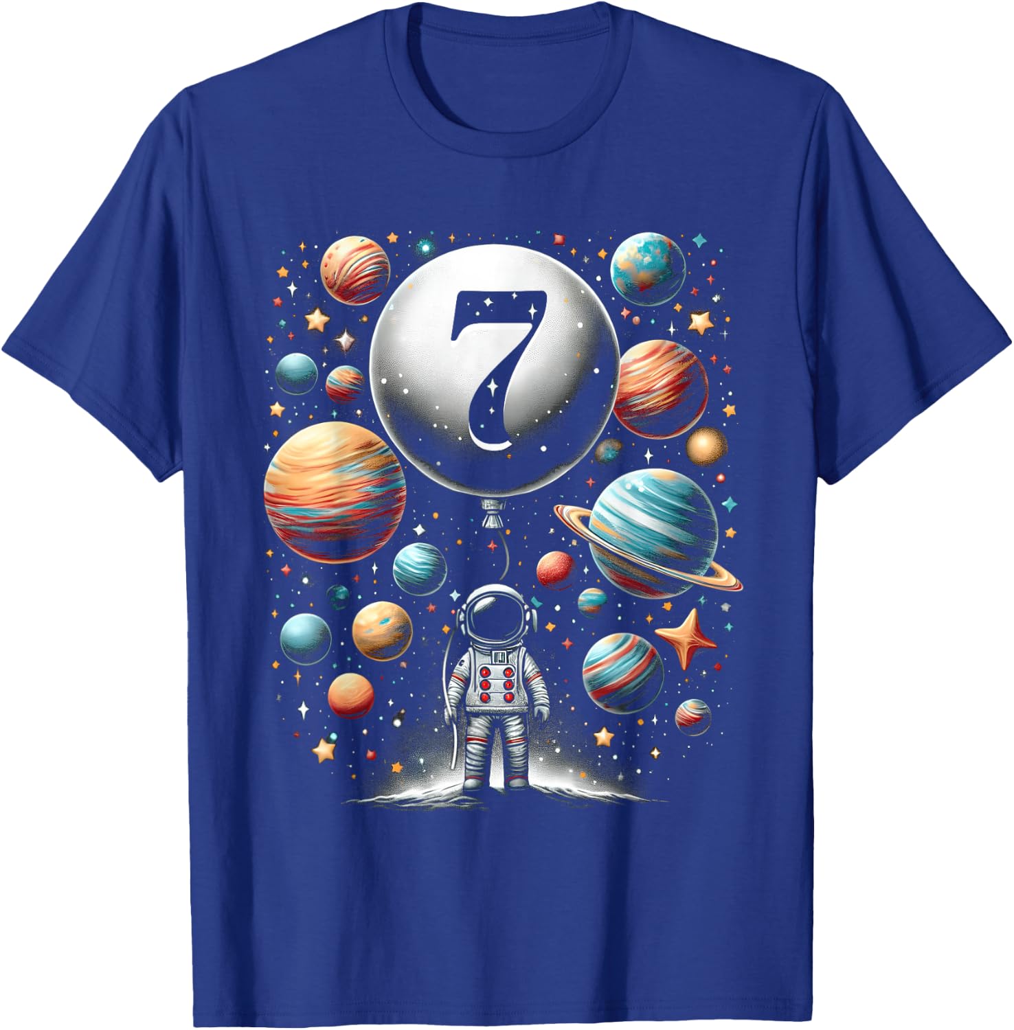 7 Seven Year Old Astronauts 7th Birthday Boys Space Geeks T-Shirt - T-Shirt | Royal