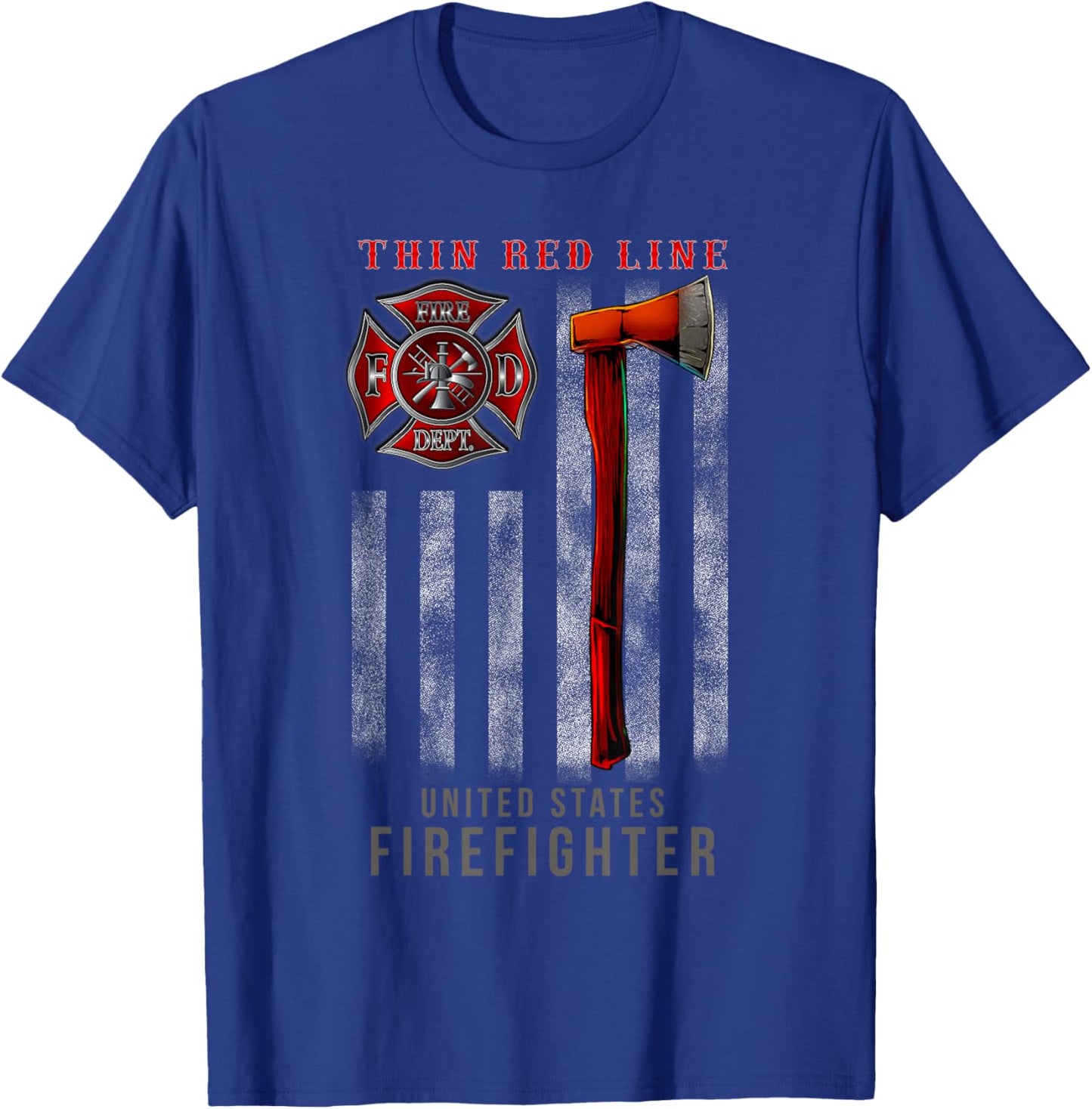 Red Thin Line Firefighter Axe And Flag Design T-Shirt - T-Shirt | Royal