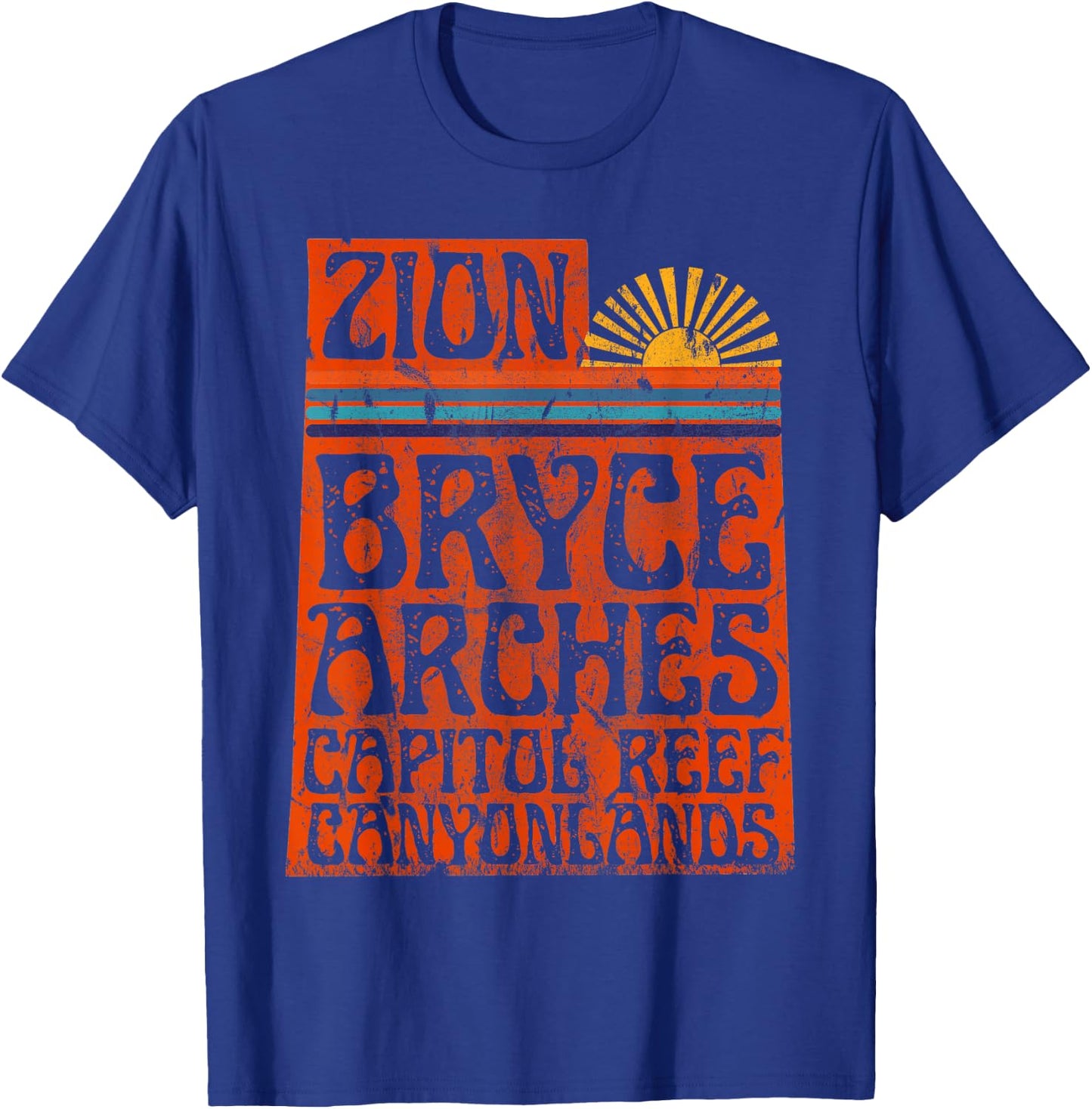 Utah National Parks Zion Arches Bryce Canyonlands State Map T-Shirt - T-Shirt | Royal