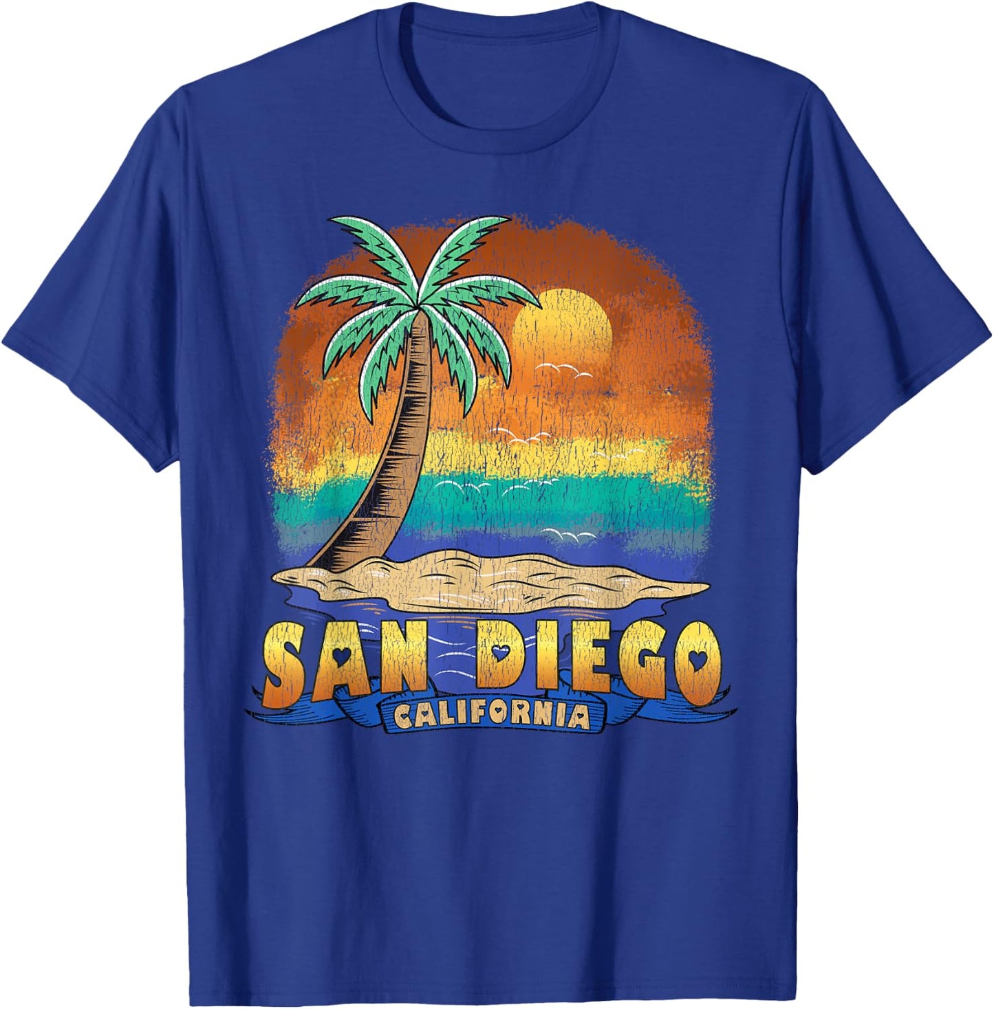 SAN DIEGO CALIFORNIA | Vintage Distressed Souvenir T-Shirt - T-Shirt | Royal
