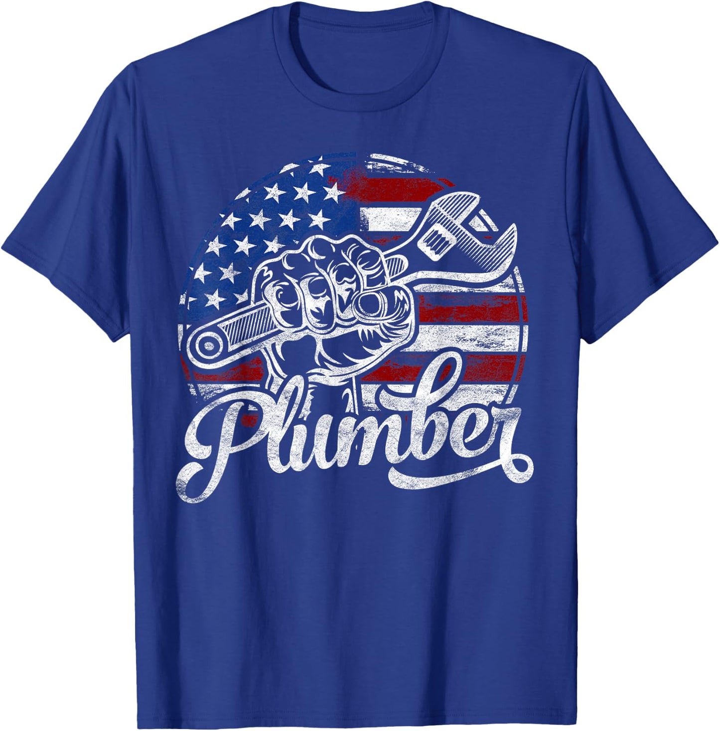 Plumber American Flag Plumbing Gift Pipe Wrench Usa Patriot Kids Men T-Shirt - T-Shirt | Royal