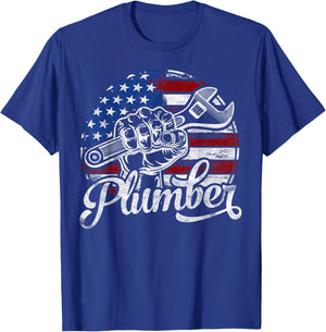 Plumber American Flag Plumbing Gift Pipe Wrench Usa Patriot Kids Men T-Shirt - T-Shirt | Royal